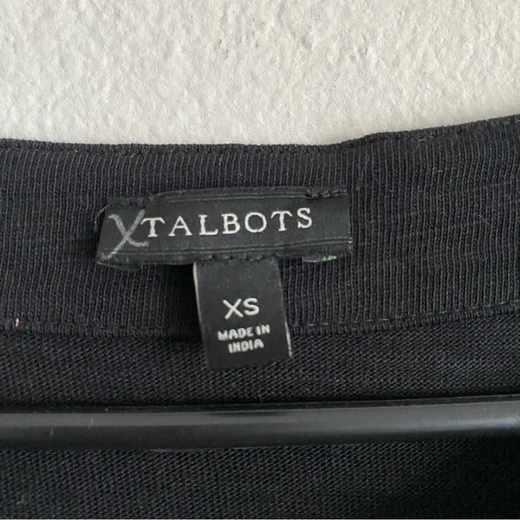 Talbots Embroidered V Neck Short Sleeve Cotton Shift Dress Black White Medium - Picture 2 of 7